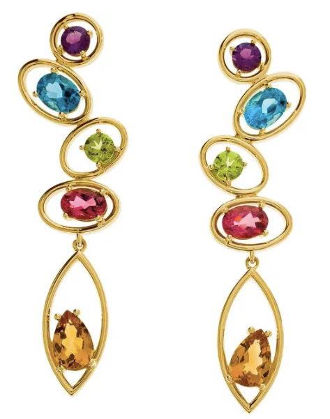 Multi-Gemstone Drop Diamond Earrings