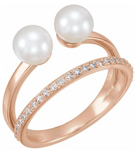 Load image into Gallery viewer, Double Diamond &amp; Pearl Ring
