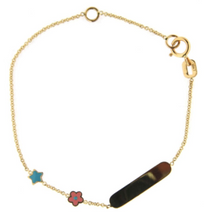 Load image into Gallery viewer, 18k Blue Star and Pink Flower ID Bracelet
