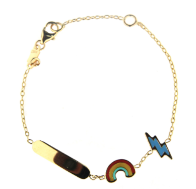 Solid 18k Yellow Gold Rainbow and Lightning ID Bracelet Youth