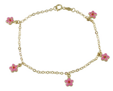 Load image into Gallery viewer, 18k Pink Enamel Flower Charm Bracelet Youth
