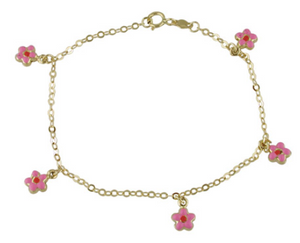18k Pink Enamel Flower Charm Bracelet Youth