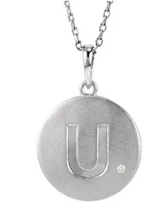 Sterling Silver Diamond Initial Disc Necklace
