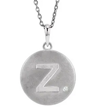 Load image into Gallery viewer, Sterling Silver Diamond Initial Disc Necklace
