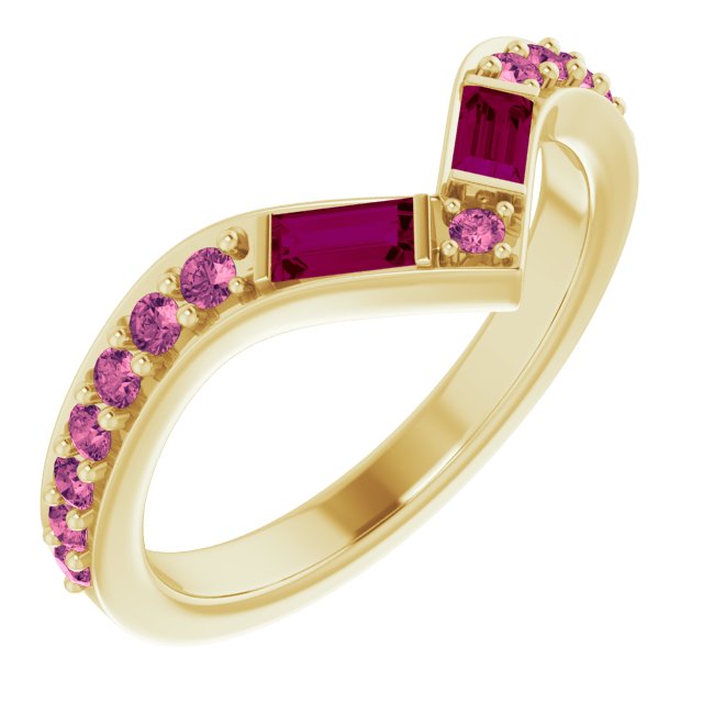 Garnet and Pink Sapphire V Ring Love Collection