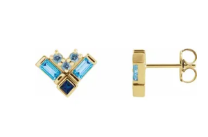 Blue Multi-Gemstone Cluster Earring