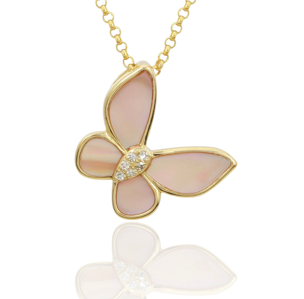 Pink Mother of Pearl Butterfly Necklace