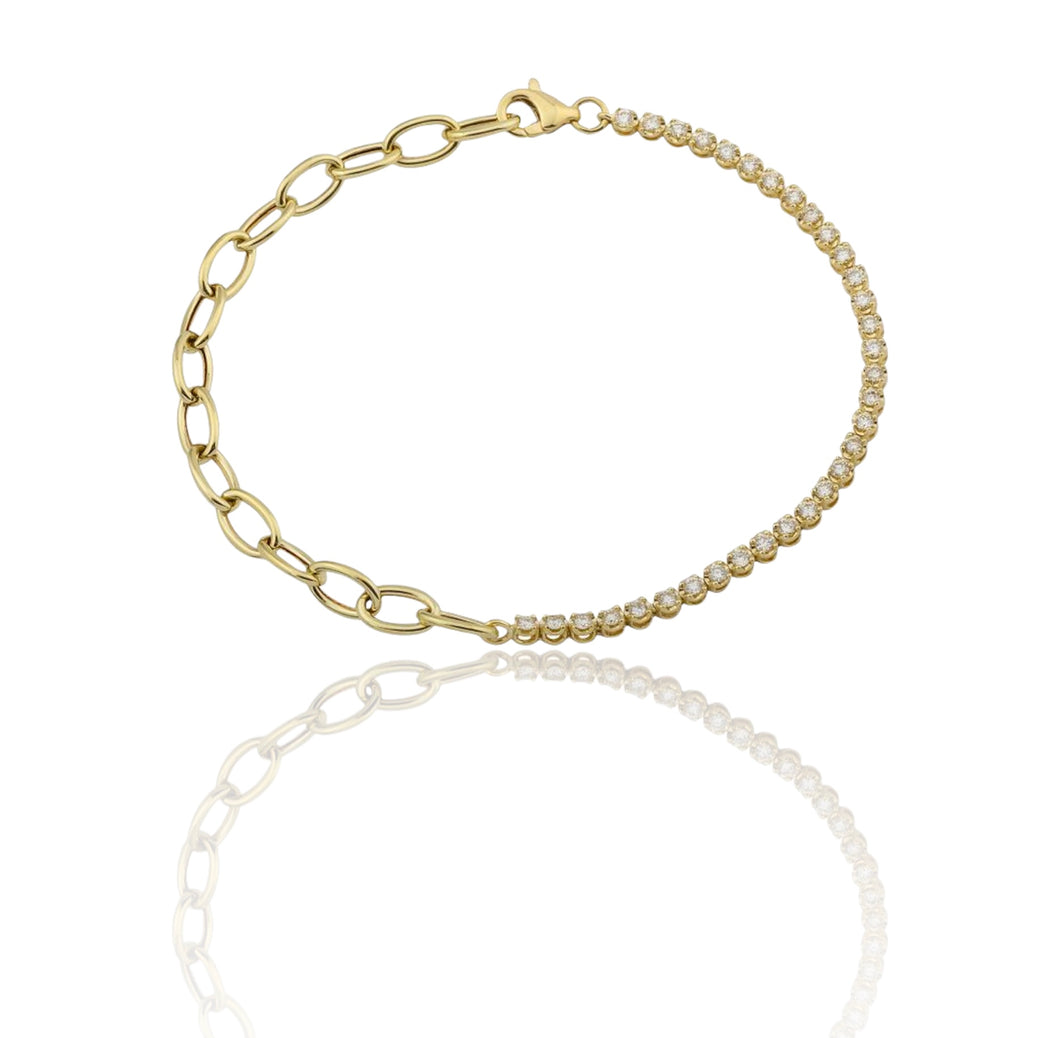Half Link Chain & Half Crown Prong Diamond Tennis Bracelet