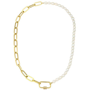 Sloan Pearl and Chain Diamond Carabiner Necklace or Bracelet