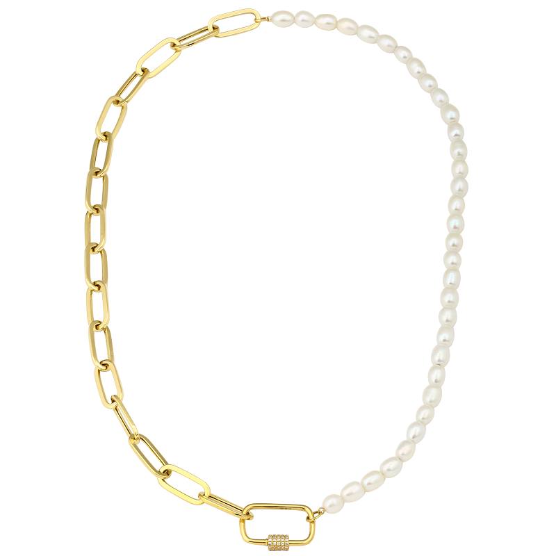 Sloan Pearl and Chain Diamond Carabiner Necklace or Bracelet