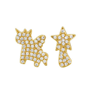 Unicorn and Shooting Star Diamond Earrings