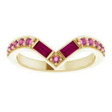 Load image into Gallery viewer, Garnet and Pink Sapphire V Ring Love Collection
